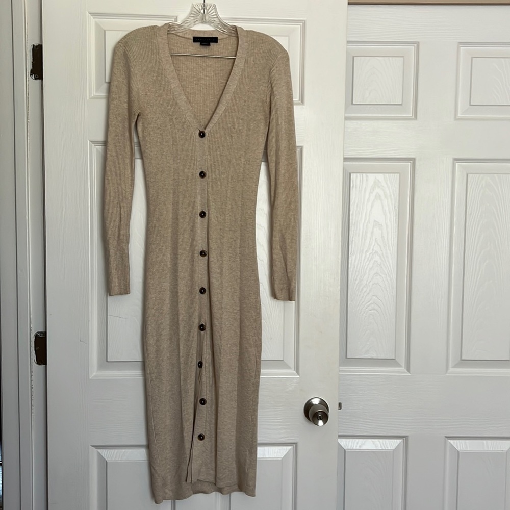 Sanctuary Beige Ribbed Button Down Dress XXS